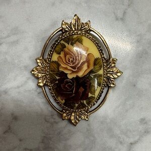 Vintage Sarah Coventry "Rose Marie" porcelain Brooch